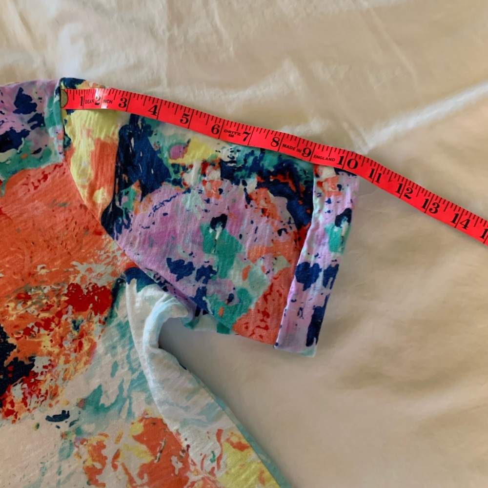 Chico’s Colorful Abstract Roll Tab Women's Top size 2(L-12). - Picture 10 of 10